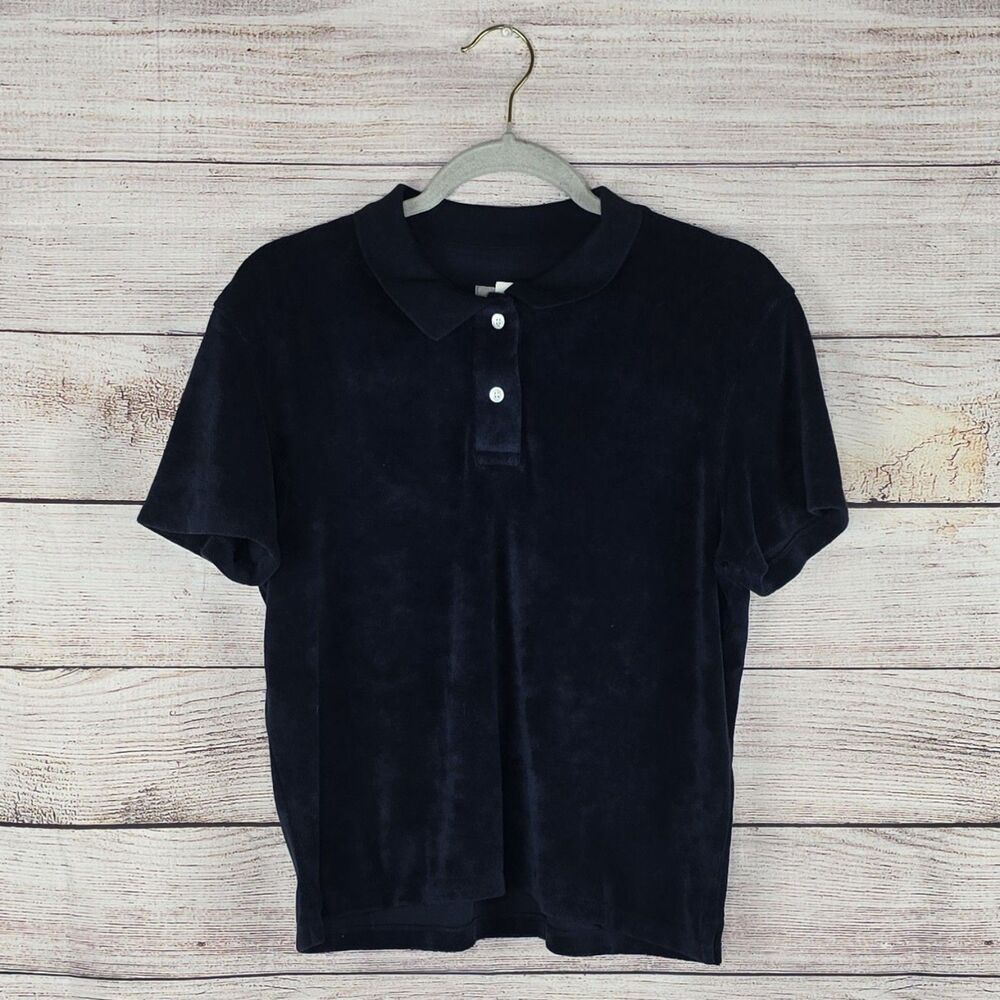 Outerknown Men's High Tide Polo Terry Cloth Collared Polo Shirt Small Navy Blue